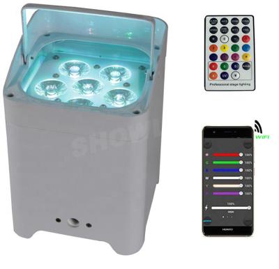 China WIFI Remote Control Stage Lights , 6x18w RGBWAUV 6in1 Battery Powered Par Lights for sale