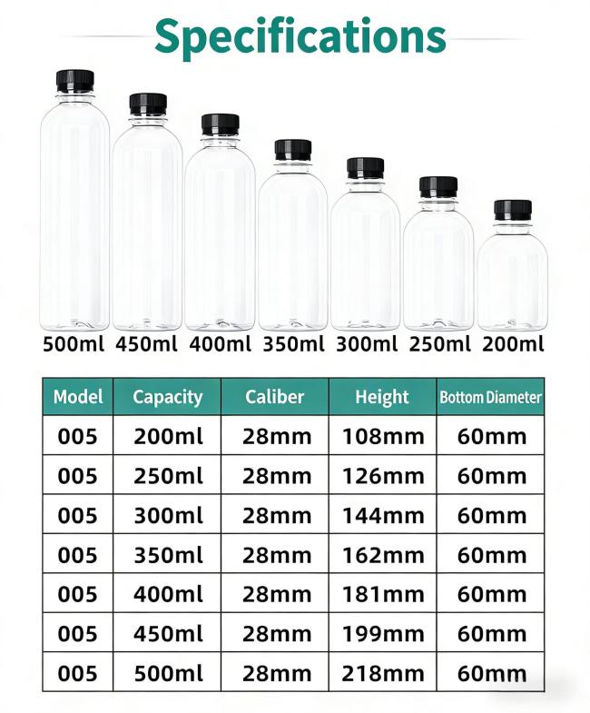 500ml Disposable Clear PET Juice Bottle