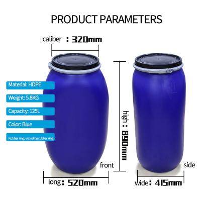 China Large Mouth Sealed Turnover Plastic Barrel Drum 125L zu verkaufen