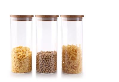 China Tarros de cristal de los contenedores de almacenamiento de la tapa del artículos de cocina del Borosilicate de la comida apretada de cristal de bambú del aire en venta