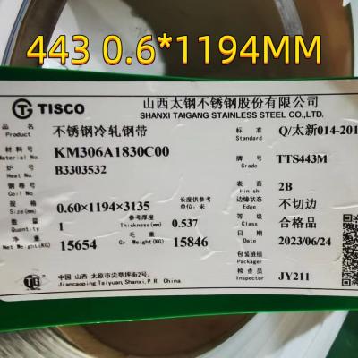 China AISI 443 de acero inoxidable tira de bobina 0,6 mm 2B superficie 1219 mm de ancho para cocinar la estufa eléctrica en venta