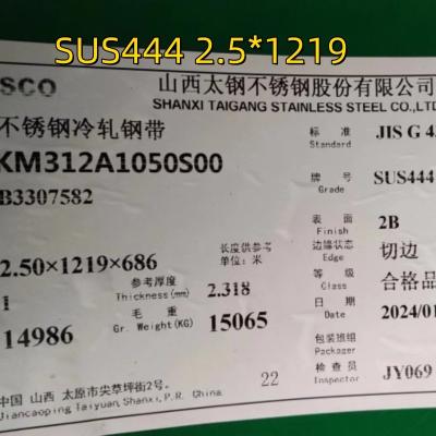 China Capa de acero inoxidable ASTM A240 AISI444 SUS444 UNS S44400 1.0*1220*2120 mm para componentes de automóviles en venta