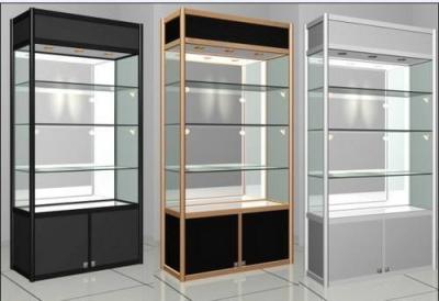 China Portable Wheel Shop Display Shelving Lockable Glass Cabinet For Shopping Mall for sale