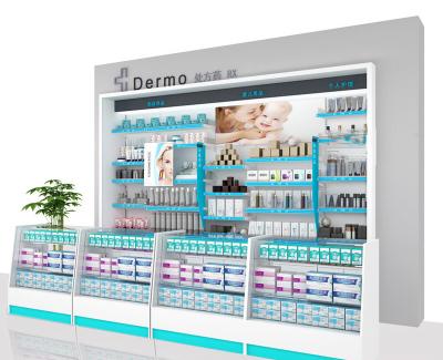 China Capa modificada para requisitos particulares médica moderna de los estantes de exhibición de la farmacia de los muebles de la tienda en venta