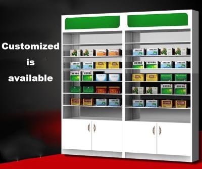 China Customized Pharmacy Storage Cabinets Medicine Display Racks Glass Layer for sale