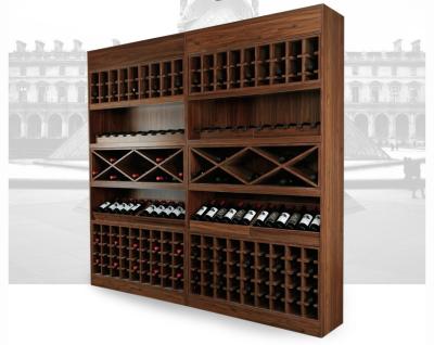 China Solid Wood Wine Storage Racks Showcase / Commercial Wine Racks Nostalgic Style for sale