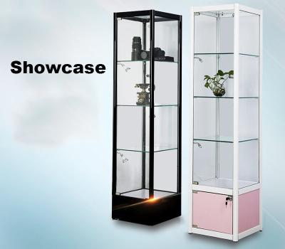 China Home Square Glass Showcase Tower Display Square Glass Display Cases For Collectibles for sale