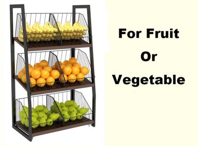 中国 金属のバスケットが付いているスーパーマーケットの野菜およびフルーツの表示棚をつかまえる目 販売のため