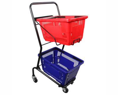 China Powder Coated Two Tier Shopping Cart / Double Basket Shopping Cart 50-240L Volume for sale