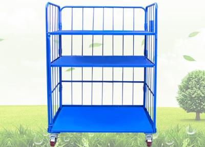 China Blue Warehouse Cages On Wheels / Stackable Storage Cages With Shelves for sale