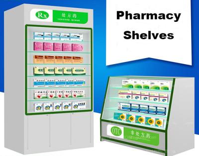 China No Harm Glass Door Pharmacy Display Shelves Friendly Material 1200*450*950mm for sale