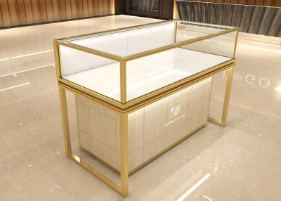 China 3 Color LED Light Golden Jewelry Store Showcases Alloy Display Cabinet for sale