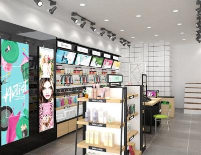 China Multi Layers Cosmetic Display Shelves For Beauty Shop Floor Standing for sale