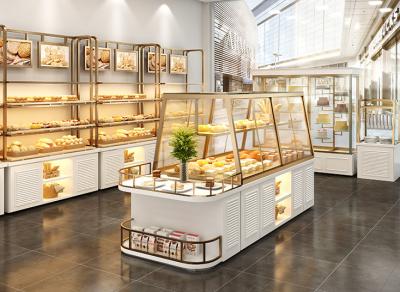 China Pulverisieren Sie beschichtende Kuchen-Schaufenster-Kabinett-Schmiedeeisen-Farben-Brot-Anzeigen-Regale zu verkaufen