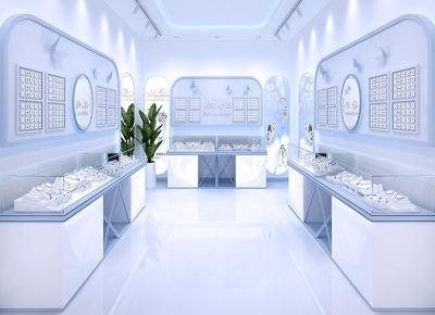 China Vidrio moderado ultra blanco moderno de las vitrinas 8m m de la joyería de la luz del LED en venta