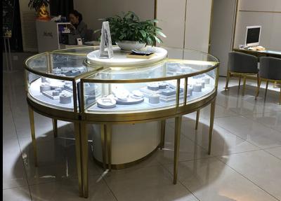 China Shop Middle Island Round Jewelry Display Fixtures Custom Golden SS Jewellry Display Shelf for sale
