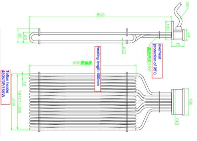 Chine appareil de chauffage d'immersion multi de téflon de tube de 480V 600mm, immersion industrielle Heater Vertical à vendre