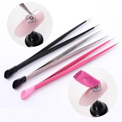 China 2 Heads Nail Care Tools Light Weight Tweezers With Silicone Pressing Head for sale