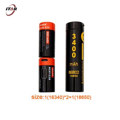 China USB Charging Li Ion Rechargeable Batteries 16340 650mAh 3.6V for sale