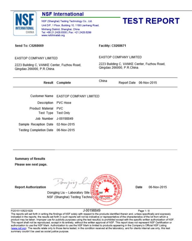 NSF Test Report - qingdao weiaoxin plastic product co.,ltd