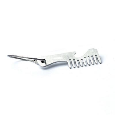 China Custom cheap promotion gift  zinc alloy blank keychain stainless steel mini beard comb beer bottle opener, engrave logo for sale