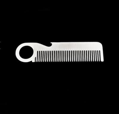 China Custom cool innovative men gift, long blank engraved stainless steel barber metal beard comb bottle opener for sale