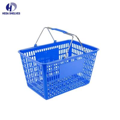 China Custom Plastic Metal Supermarket Shopping Basket Collapsible With Handles for sale