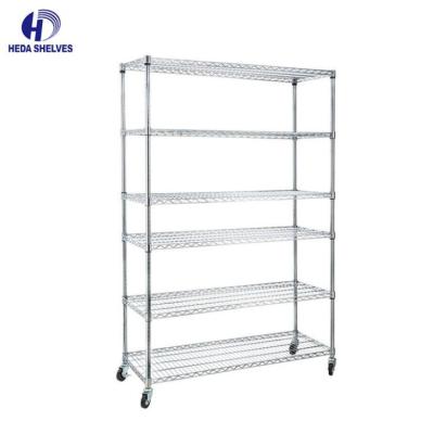 China Rack Black Metal Wire Shelving 5 Shelf Wire Rack With Wheels 12 X 30  48x18x72 for sale