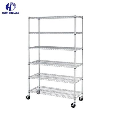 China Kitchen White Metal Wire Shelving On Wheels 36 X 14 X 54 36 X 18 X 60 for sale
