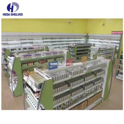 China Light Duty Shelf Pharmacy Supermarket Display Shelves Green for sale