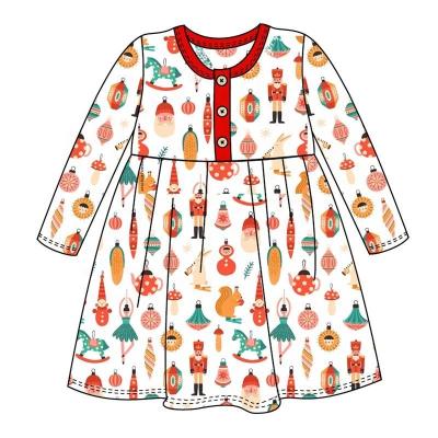 China girls  printing dress baby christmas red frock A-line dress christmas sets for sale