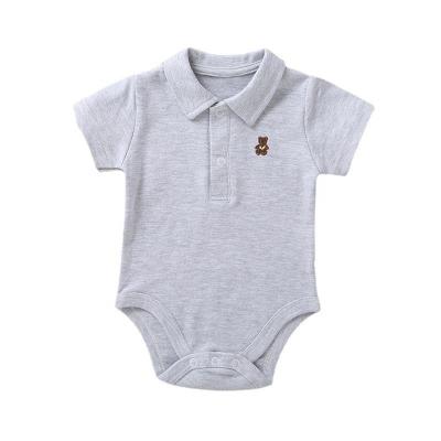 China Custom LOGO Color Cute baby Short Sleeve Short romper Lapel Neck litter bear logo print polo baby bodysuit with Snap But for sale