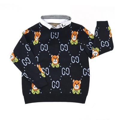 China Children's fake-shirt Collar faux shirt Collar neck Jacquard Knit Bear Pattern Boy Girl Kid Winter sweater for sale