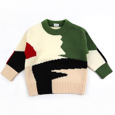 China Custom Knitted Pattern 100% Cotton Wool Woolen Yarn Color Combination Toddler Baby Boy Sweater for Kids Winter Wear for sale