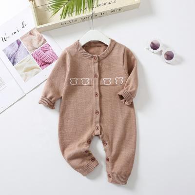 China Custom Fall Winter White Pattern Long Sleeve Infant 100% Cotton Clothes Jumpsuit Toddler Knitted Baby Sweater Romper for sale