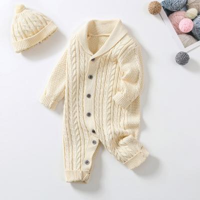 China Knitted Cotton Clothing New Born Boy Girl Long Sleeves Jumpsuit Clothes with Warm Hat Autumn Winter Newborn Baby Rompers for sale
