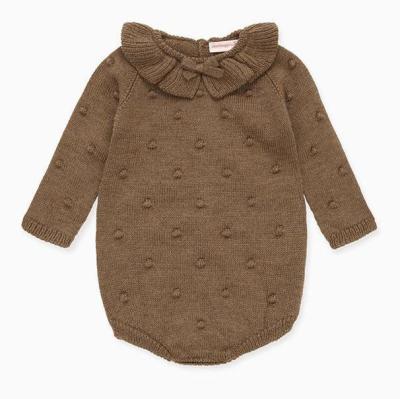 China Antumn Winter Ruffle neck Long Sleeve Newborn Girls Organic Cotton Kids Infant Baby Knitted Sweater Romper for sale