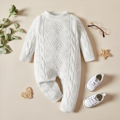 China Sweet Cute Knitted Openwork Long Sleeve Solid Color Baby Bodysuits for sale