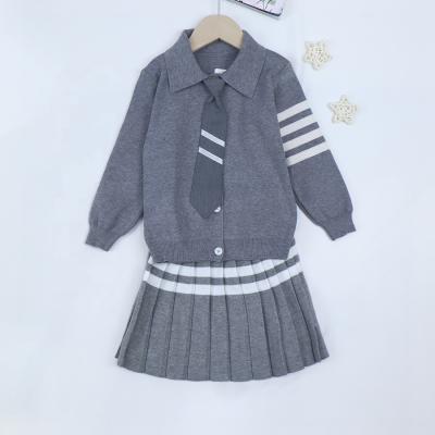 China knitted children clothing sets two-piece suit baby school clothing set pullover sweater skirt outfit sets for sale