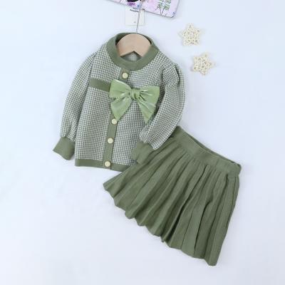 China New Style Kids Children Winter Clothing Set Knitting Cardigan Skirt Baby Girl Winter False Cardigan Sweater With Bow for sale