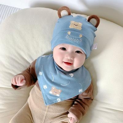 China Ins Hot Sales 2-Piece Adjustable Stretchy Soft Bibs Turban Top Hats Caps Knot Newborn Cotton Baby Bib Beanie Hat for sale