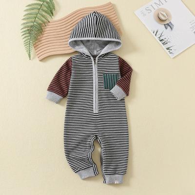 China Custom New Kids 100% cotton Long Sleeve Clothing zipper Jumpsuit Baby Romper with hat for sale