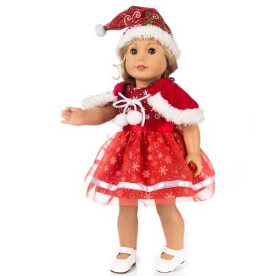 China RTS Christmas Princess Dress For Doll Clothing 3pcs set Doll Clothes Dress Hat Wraps For 50cm Doll Girls for sale