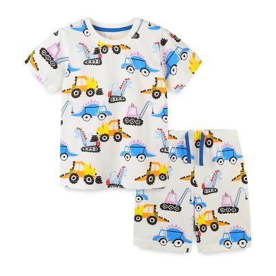 China Summer Boys Outfit Toddler Baby Tracksuits Sets Kids Car Print Tops Shorts 2PCS Outfits Children Clothing Set for sale