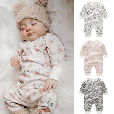China Stock Organic Cotton Baby Long Sleeve Romper Wholesale Newborn Baby Clothes Infant Bodysuit With Printing for sale