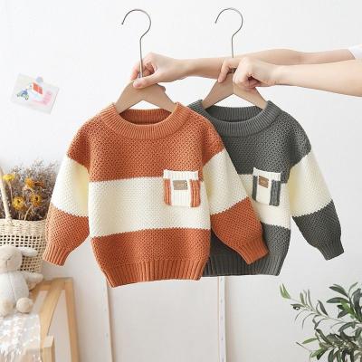 China Winter Children Warm Wear Top with chest pocket Custom Design Chunky Knit Clothes Toddler Baby Sweater Baby boy clothes for sale