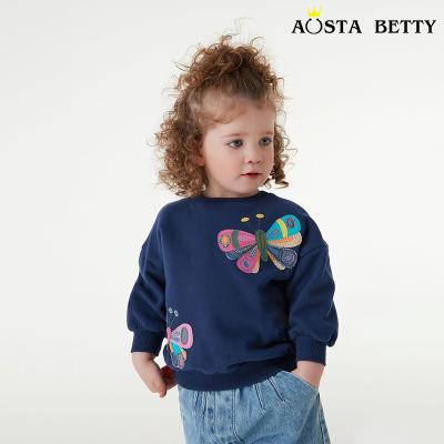China Autumn girls Patch Butterfly Sweatshirt wholesale Spring Winter long-sleeved toddler girl clothing pulloverb for sale