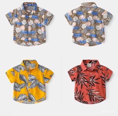 China 2023 fashion kids floral print top trend summer lapel boy short sleeve shirt for sale