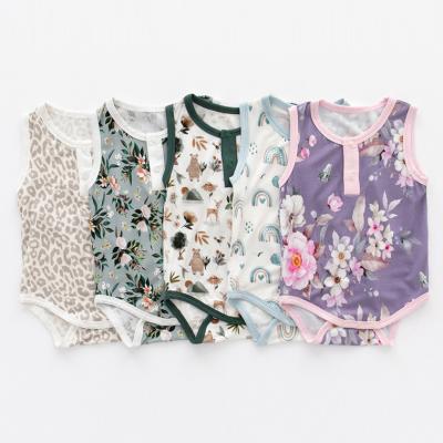 China Summer Printing Bamboo Fiber Baby Rompers Sleeveless Newborn Clothes Snap Buttons Unisex Infant Sleepers for sale