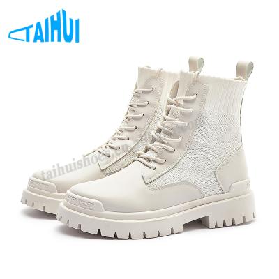 China Fashionable Wholesale Custom Quality Women Deodorization Ankle Boots Leather Trim Ladies Winter Knitting Boots For Women for sale